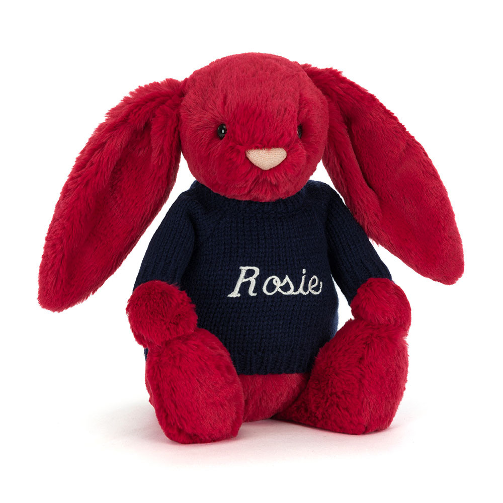 Bashful Luxe Bunny Scarlett with Personalized Navy Jumper